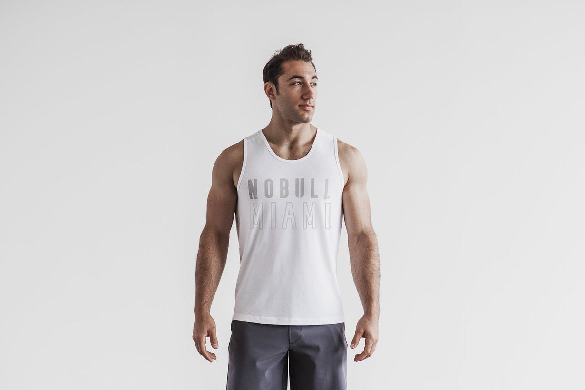 Nobull Miami Men's Tank Tops White | Australia (UR1084)